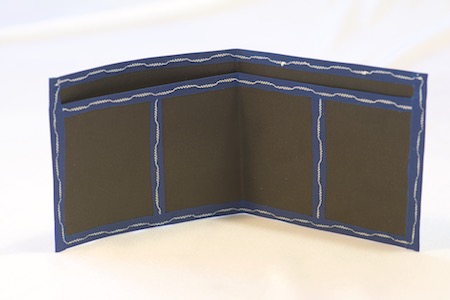 Pointy Spendy wallet inside view of black with blue trim