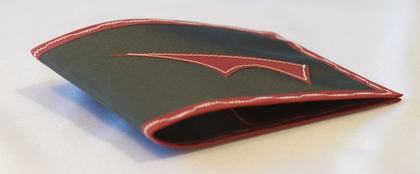 Pointy wallet - Spendy model - black with red trim - lying away empty and closed
