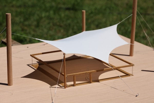 Shade sail model for a deck in the redwoods