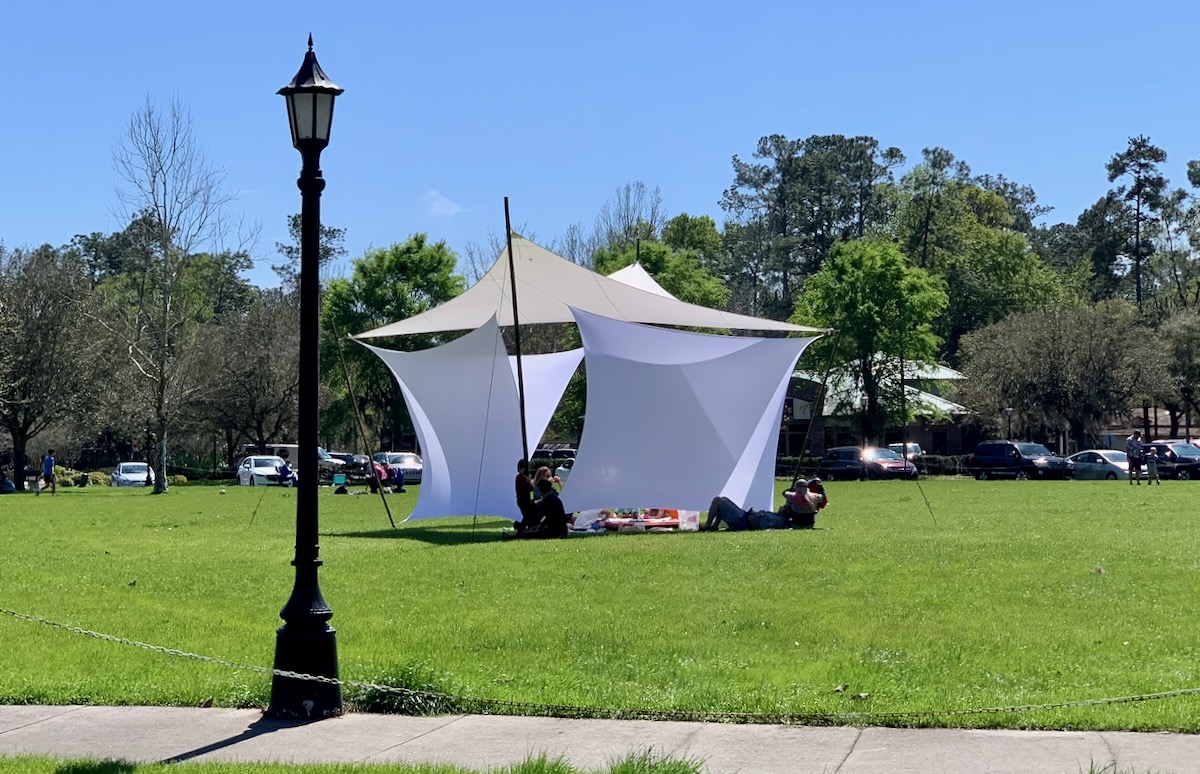 WindFire Designs shade sail open air classroom lampost