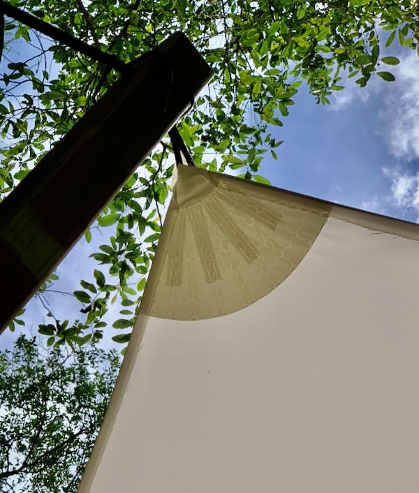 detail of shade sail point reinforcement sewing