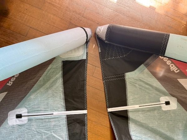 Core kitesurfing kite with missing wingtip now replaced after repair