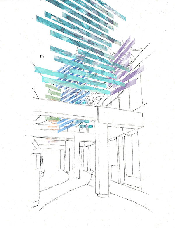 Concept sketch for the AirColor Stacks kinetic installation