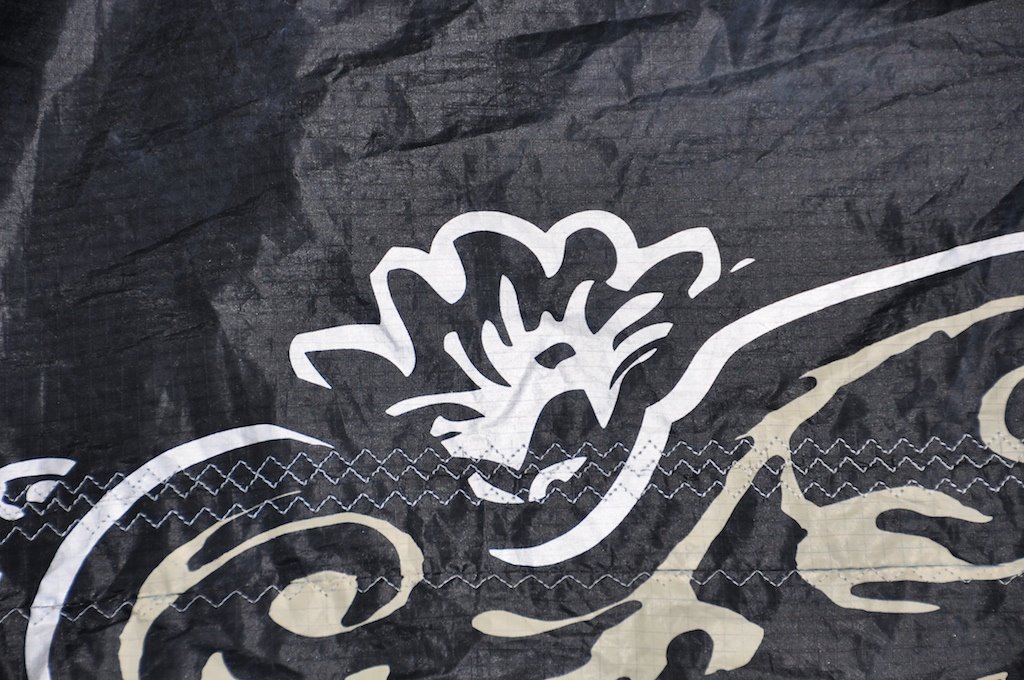 Airrush kite repair showing the front side graphics