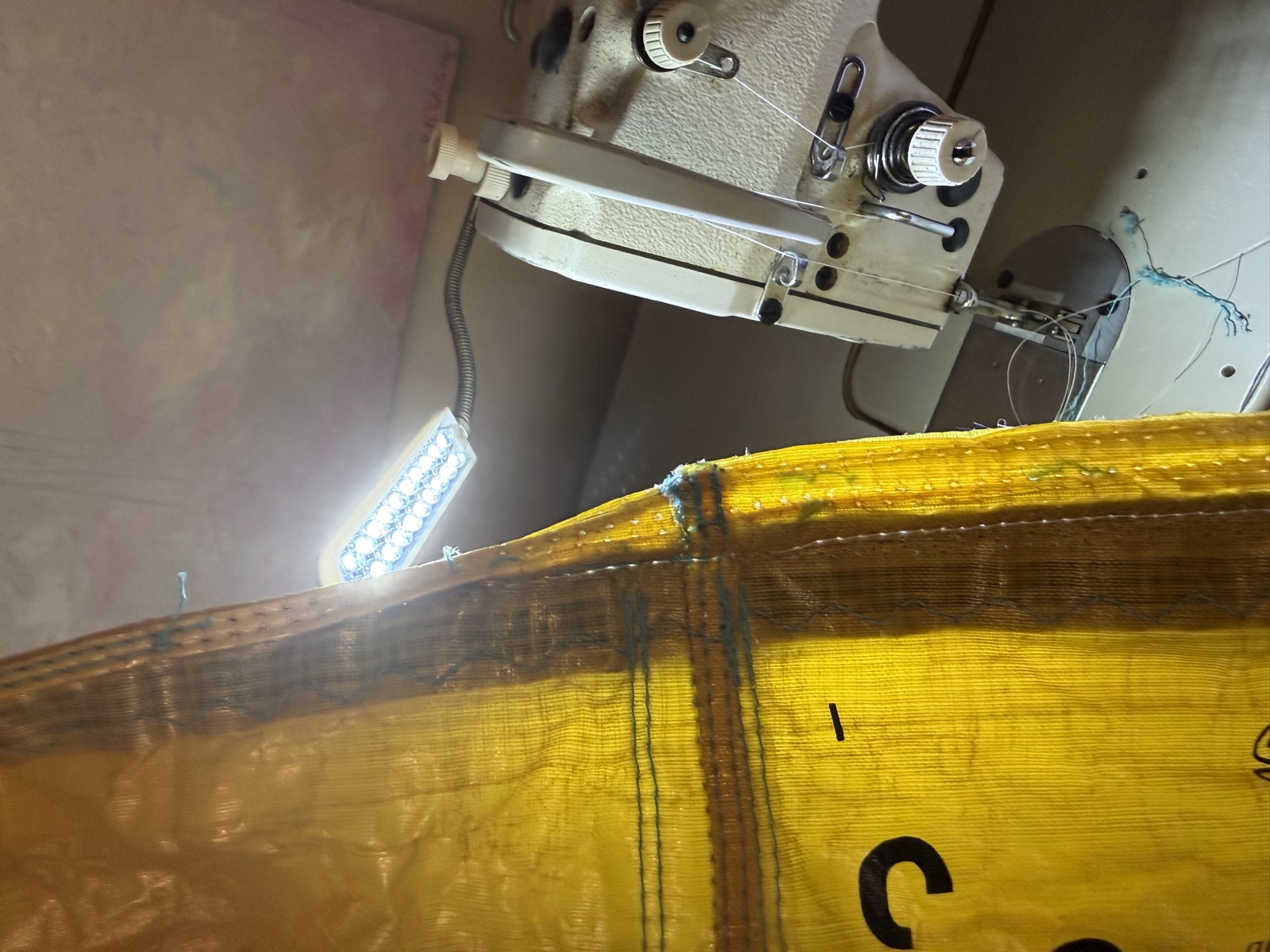 Aluula kite leading edge seam during repair at WindFire Designs