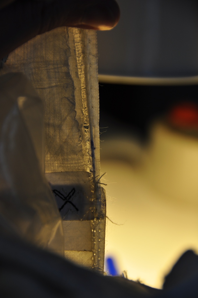 Interior of a Best Waroo Pro HP leading edge tube showing the cuben fiber reinforcement and closure seam