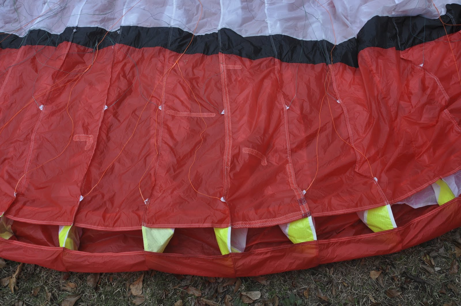 Internal patch repair applied to a Pro Designs paraglider wing cell