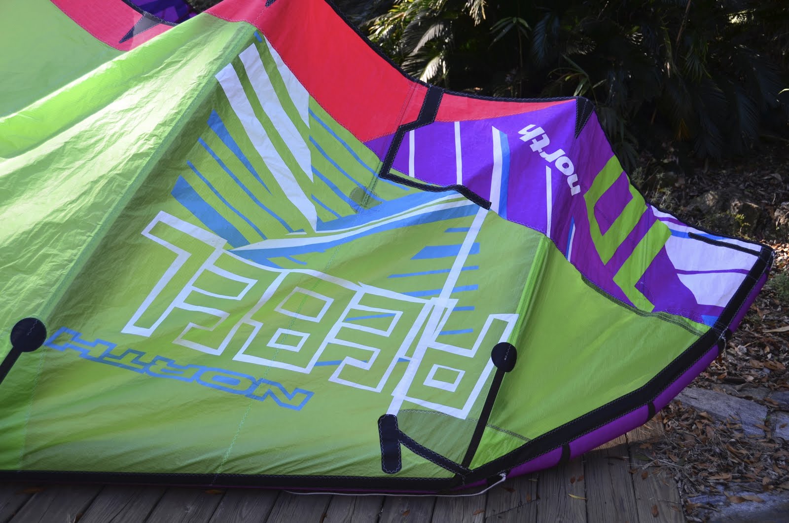 North Rebel kite wing tip stitched back together, blending with the graphics