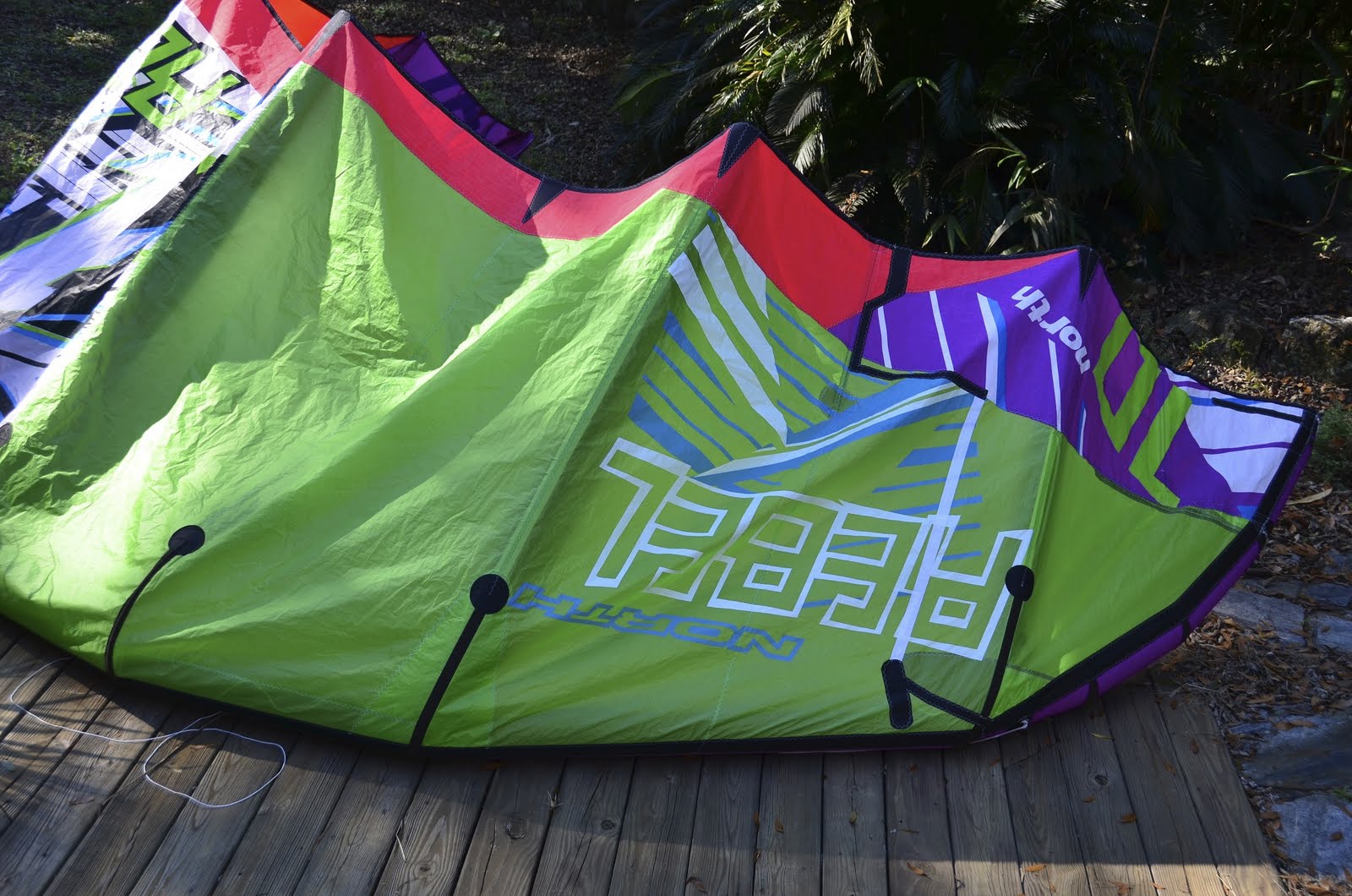 Finished North Rebel kite after both torn tips were rebuilt by WindFire Designs