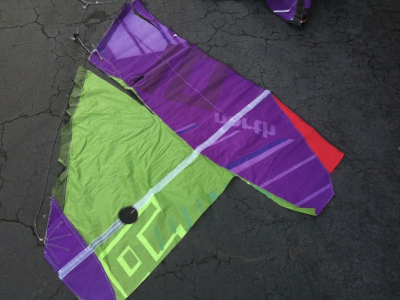 North Rebel kite with both wing tips completely torn away before repair
