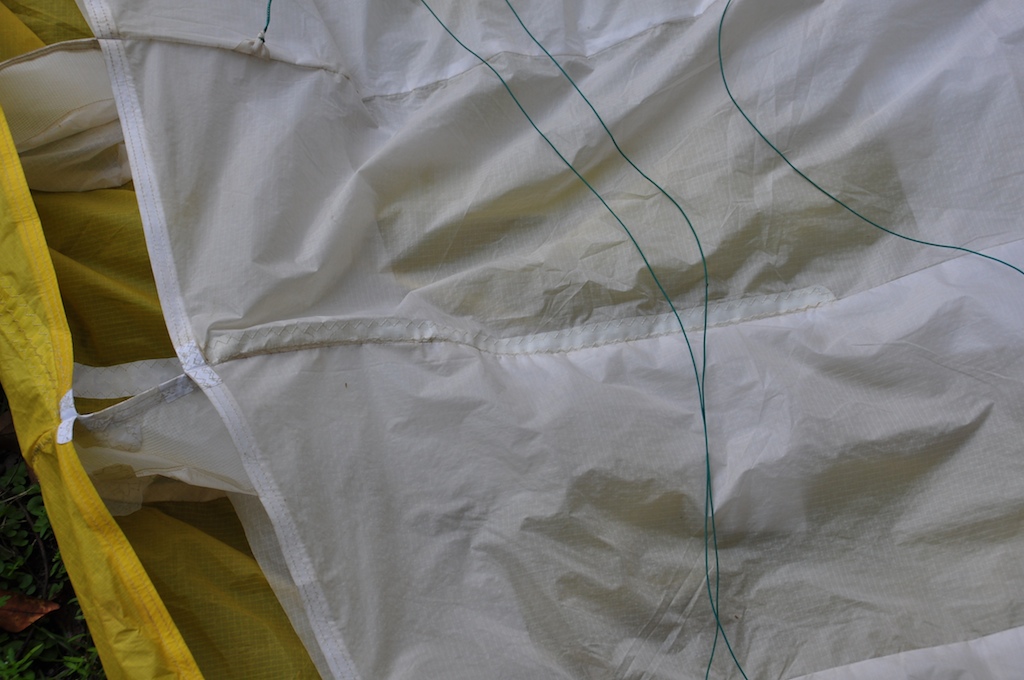 Finished repair on the Dudek powered paraglider wing with no visible color change