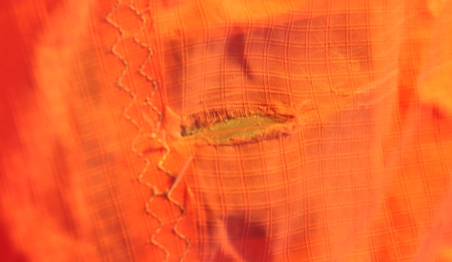 Close-up of the creeping adhesive failure on the leading edge patch