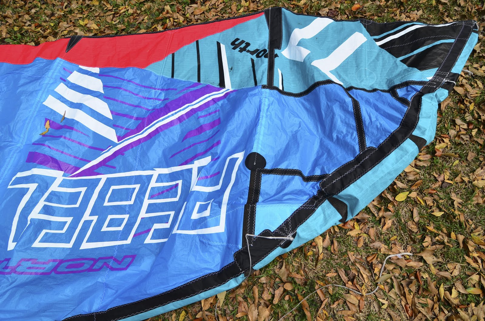 North Rebel kite strut reattached to the canopy after WindFire Designs repair